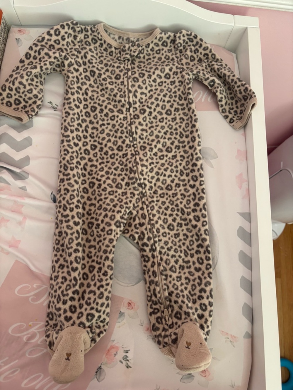 Carter's Leopard Print Fleece Footed One-Piece - Pink/Tan